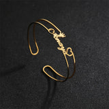 Heart Name Bangle Women Steel Cuff Bracelet Crown Jewelry Gift