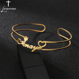 Heart Name Bangle Women Steel Cuff Bracelet Crown Jewelry Gift