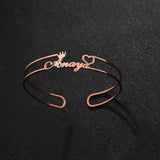 Heart Name Bangle Women Steel Cuff Bracelet Crown Jewelry Gift