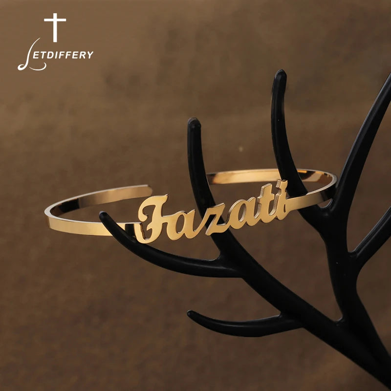 Personalized Name Bangle Stainless Steel Bracelet for Women