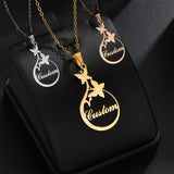 Personalized Butterfly Pendant Name Necklace Oval Stainless Steel Jewelry