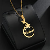 Personalized Butterfly Pendant Name Necklace Oval Stainless Steel Jewelry