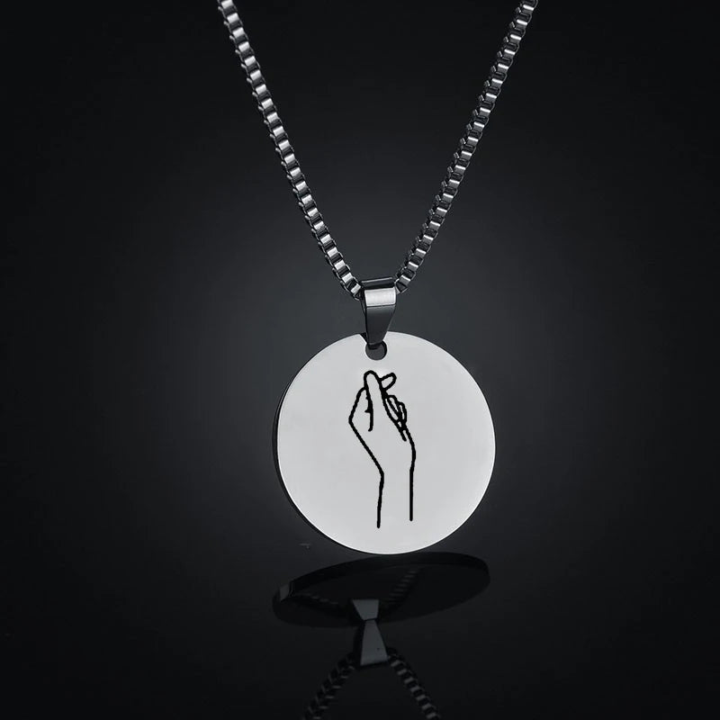 Personalized Gesture Sign Necklaces Stainless Steel Round Tag Necklace