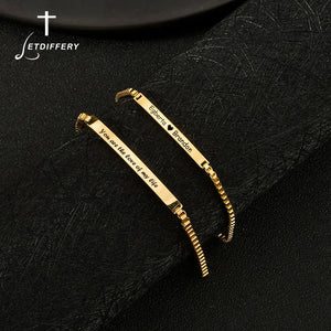 Differy Name ID Bar Couple Bracelets Stainless Steel Adjustable