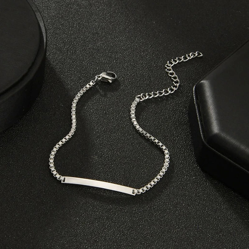 Differy Name ID Bar Couple Bracelets Stainless Steel Adjustable