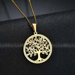 Tree of Life Pendant Rhinestone Long Necklace for Women