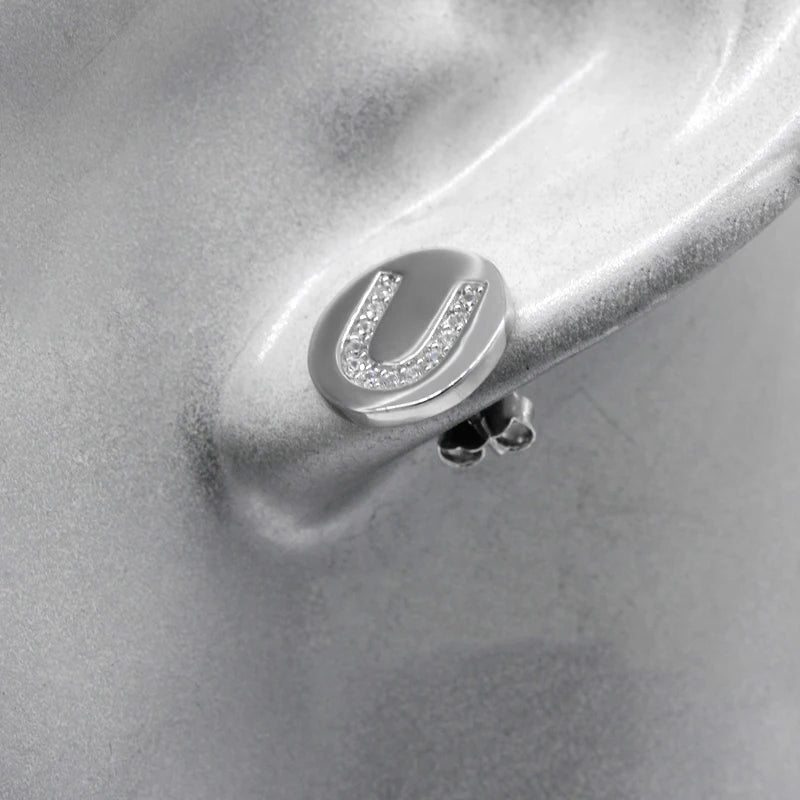 925 Silver U Stud Earrings w/ CZ for Women