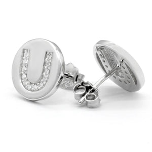925 Silver U Stud Earrings w/ CZ for Women