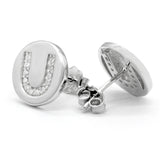 925 Silver U Stud Earrings w/ CZ for Women