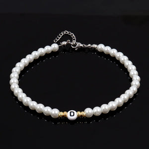 Letter Pearl Anklet Women Temperament Width 7mm Stainless Steel Chain Anklet