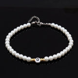 Letter Pearl Anklet Women Temperament Width 7mm Stainless Steel Chain Anklet
