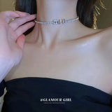 MU Woman Necklaces Jewelry Rhinestone Women Necklace Pendant Silver Vintage
