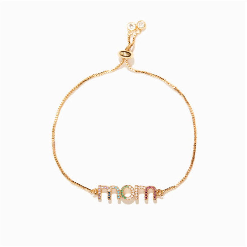 Mom Bracelet Inlaid CZ Colorful Zircon Adjustable Chains Golden Bangle