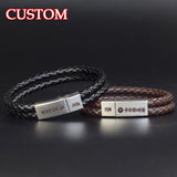 Custom Engraved Leather Bracelet - Personalized Gift for Men