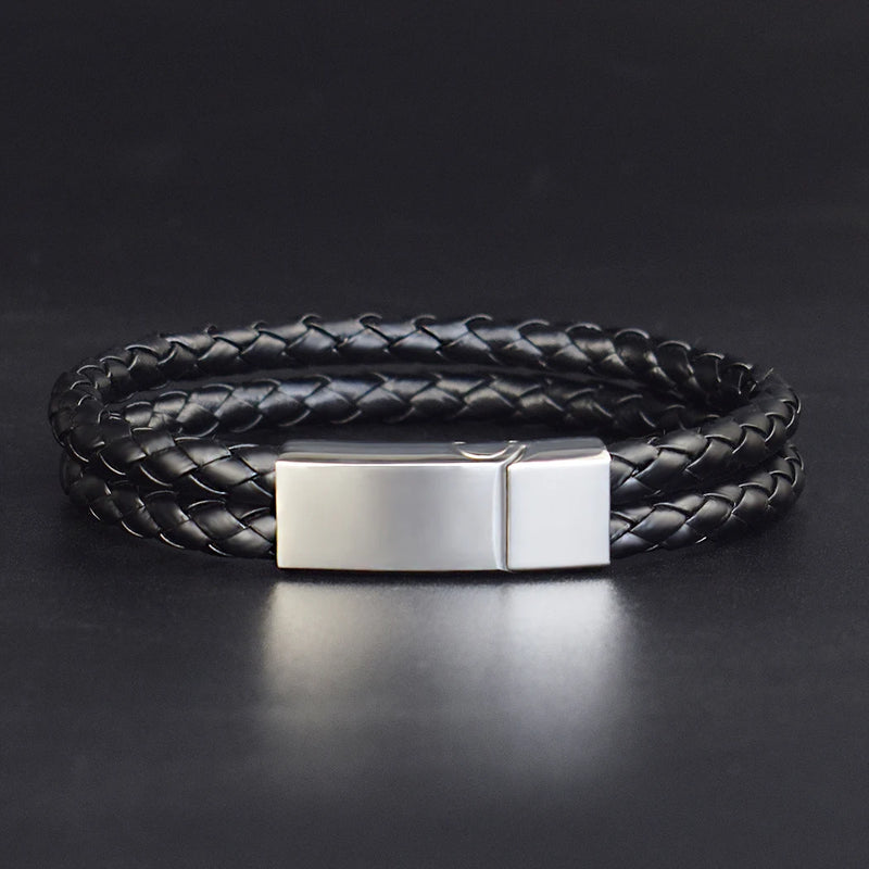Custom Engraved Leather Bracelet - Personalized Gift for Men