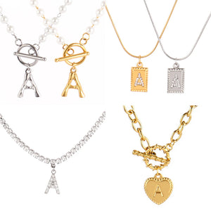 Letter Necklace Stainless Steel Alphabet Initial Pearl Zircon Pendant