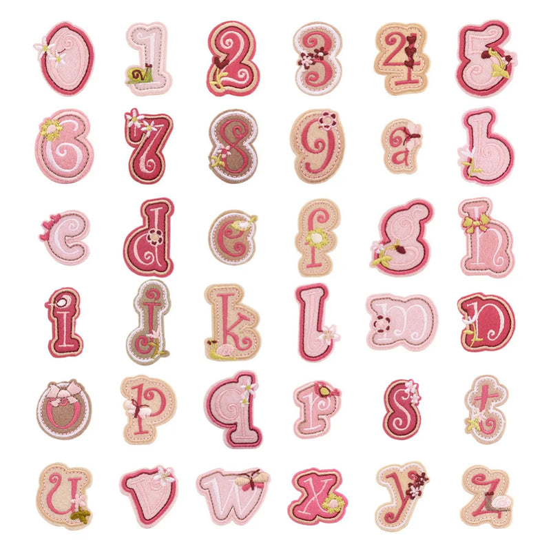 Pink Heart Letter Number Sew on Patches Set Embroidered Patch A-Z 0-9 DIY Crafts