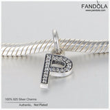 P Letter Pendant Charm Sterling Silver Clear CZ for Bracelet Necklace