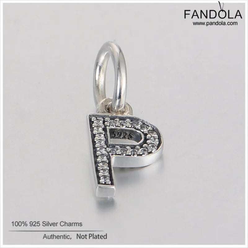 P Letter Pendant Charm Sterling Silver Clear CZ for Bracelet Necklace