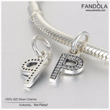 P Letter Pendant Charm Sterling Silver Clear CZ for Bracelet Necklace