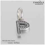 P Letter Pendant Charm Sterling Silver Clear CZ for Bracelet Necklace