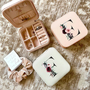Rose Print Jewelry Storage Box Travel Organizer Earrings Necklace Ring