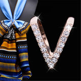 Crystal Brooch Pins Letter Shape Silk Scarf Buckle Holder