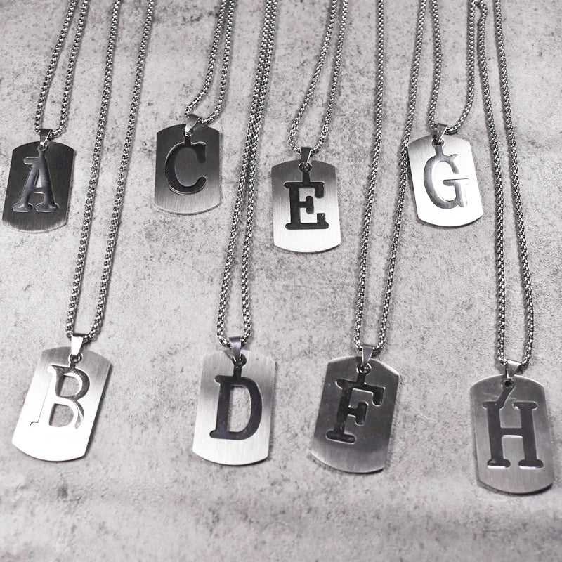 Letter Tag Necklaces Stainless Steel Chain Vintage Men Necklaces