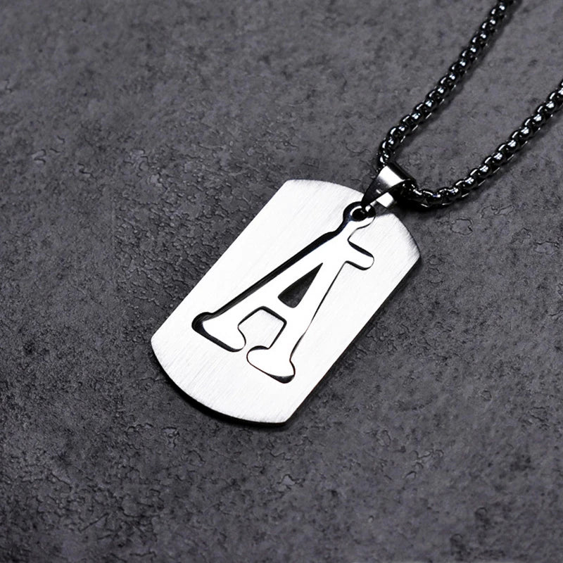 Letter Tag Necklaces Stainless Steel Chain Vintage Men Necklaces