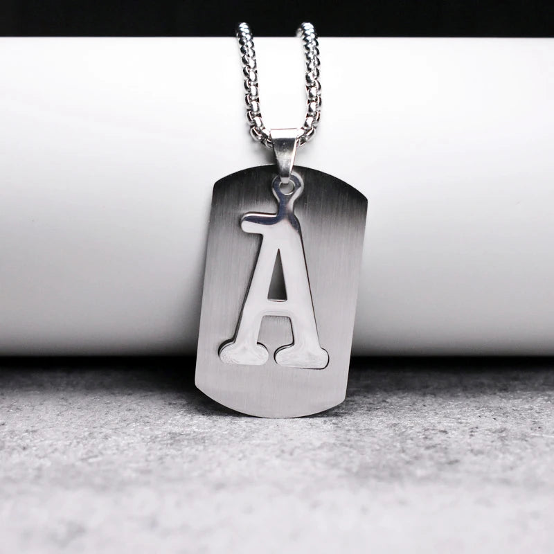 Letter Tag Necklaces Stainless Steel Chain Vintage Men Necklaces