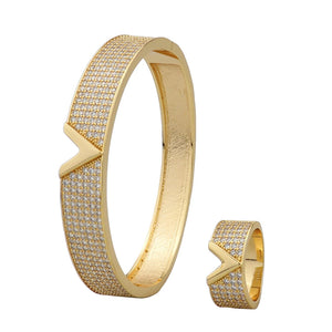 V-Shape Bracelet Set with Zircon Ring - Bracelet Jewelry