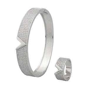 V-Shape Bracelet Set with Zircon Ring - Bracelet Jewelry