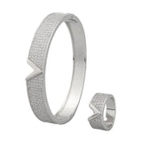 V-Shape Bracelet Set with Zircon Ring - Bracelet Jewelry