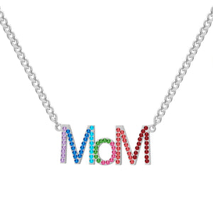 Colorful CZ MOM Pendant Necklace for Women - Mother's Love Jewelry