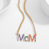 Colorful CZ MOM Pendant Necklace for Women - Mother's Love Jewelry
