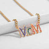 Colorful CZ MOM Pendant Necklace for Women - Mother's Love Jewelry