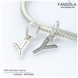 Y Pendant Charms 925 Sterling Silver Clear CZ for Bracelet Necklace