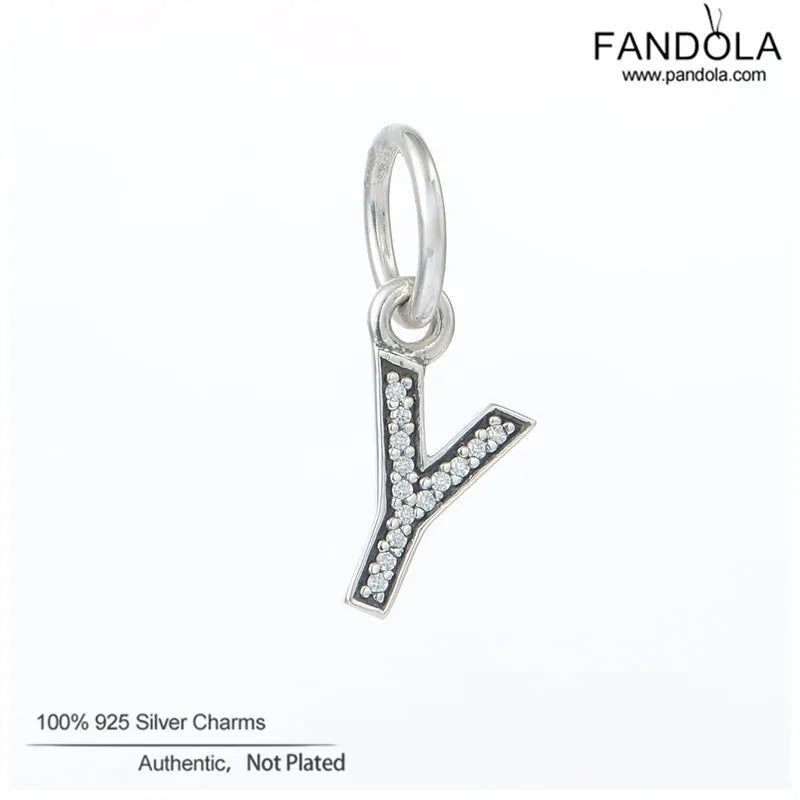 Y Pendant Charms 925 Sterling Silver Clear CZ for Bracelet Necklace