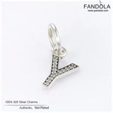 Y Pendant Charms 925 Sterling Silver Clear CZ for Bracelet Necklace