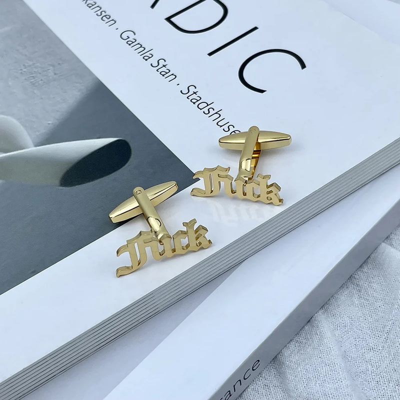Old English Font Cufflinks for Men Stainless Steel High Gold/Silver Metal Party