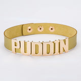 PUDDIN Faux Leather Buttons Torque Necklace Neck Ring Halloween Prop