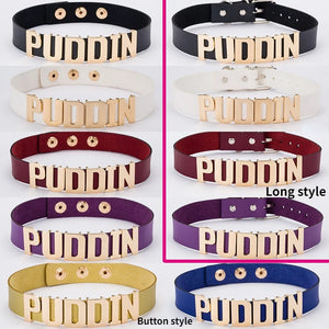 PUDDIN Faux Leather Buttons Torque Necklace Neck Ring Halloween Prop