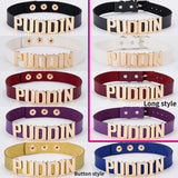 PUDDIN Faux Leather Buttons Torque Necklace Neck Ring Halloween Prop
