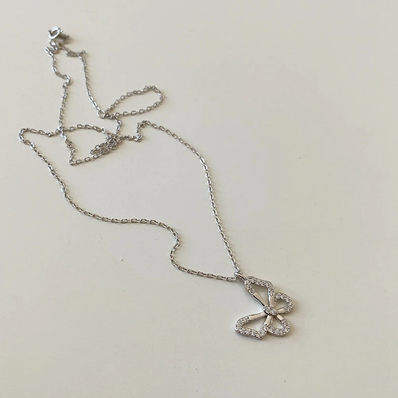 Leven Fancy 925 Silver Butterfly Pendant Choker Necklace