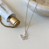 Leven Fancy 925 Silver Butterfly Pendant Choker Necklace
