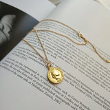 Leven Women Roman Carved Coin Pendant Necklace 925 Sterling Silver Jewelry