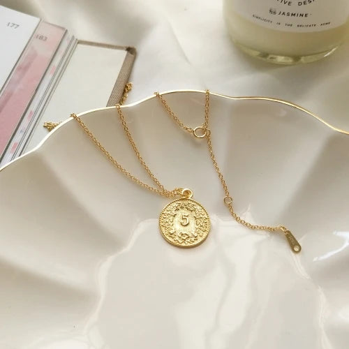 Leven Women Roman Carved Coin Pendant Necklace 925 Sterling Silver Jewelry