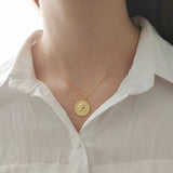 Leven Women Roman Carved Coin Pendant Necklace 925 Sterling Silver Jewelry