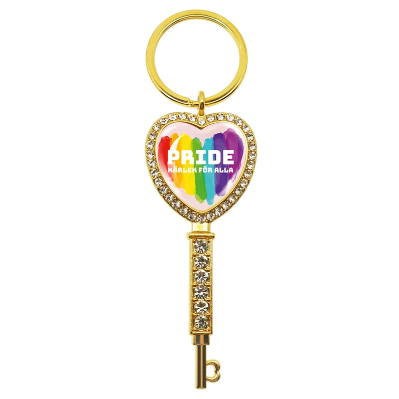LGBT Rhinestone Heart Charm Keychain Gay Lesbian Pride Rainbow