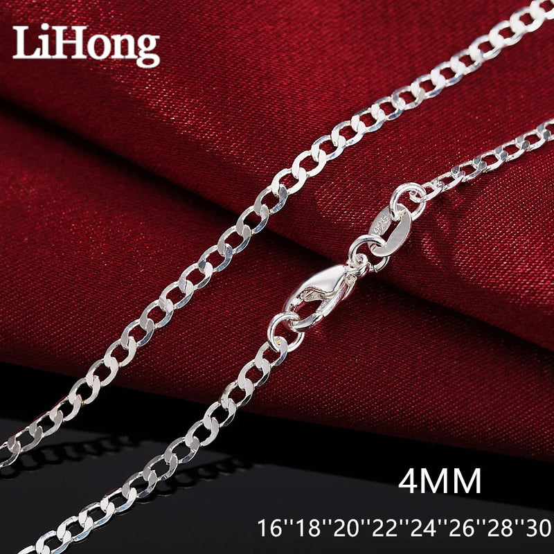 Li Hong 925 Silver 4MM Full Sideways Chain Necklace For Women Men Wedding